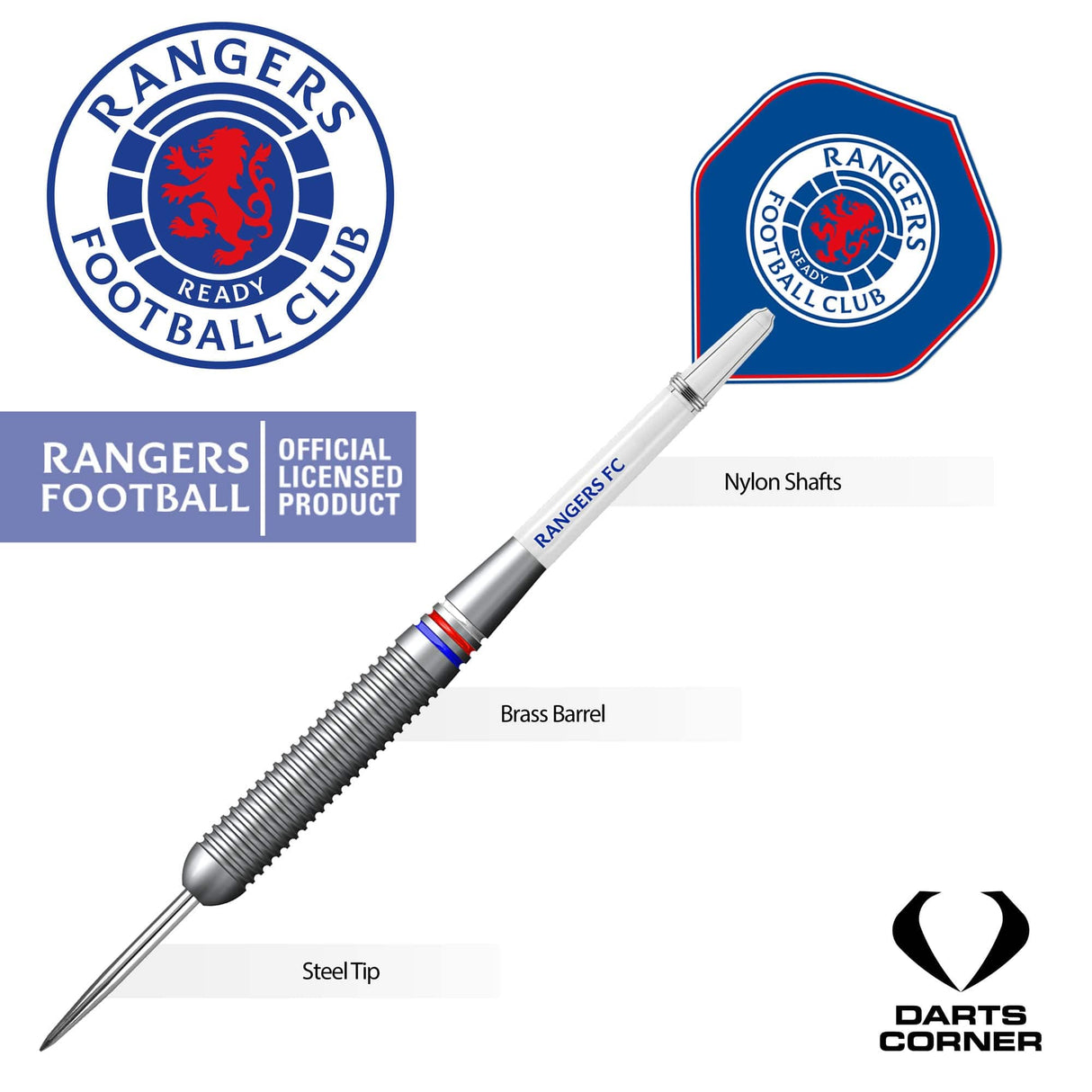 Rangers FC Darts – Steel Tip Messing – Offiziell lizenziert – RFC – 22 g