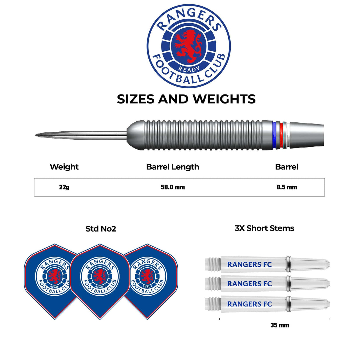 Rangers FC Darts – Steel Tip Messing – Offiziell lizenziert – RFC – 22 g