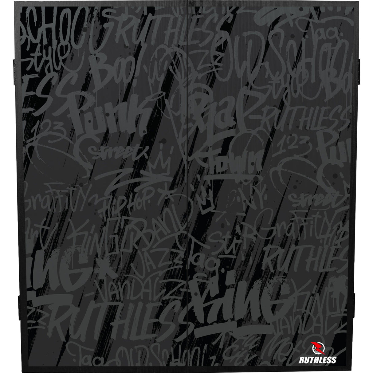Ruthless Dartboard Cabinet – Quadratisches Design – Graffiti-Grau
