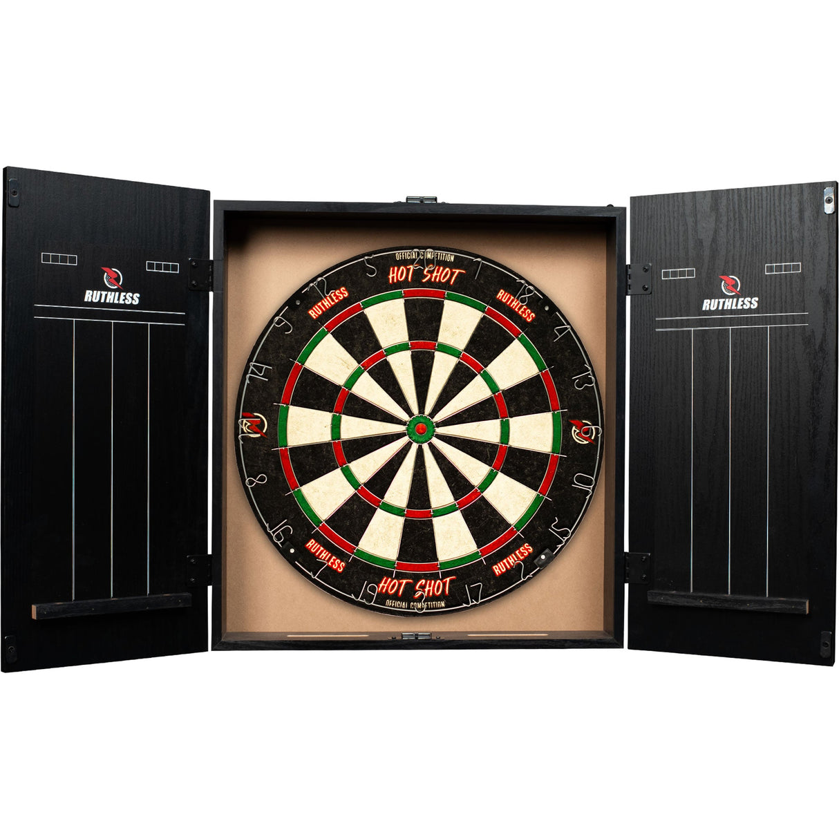 Ruthless HotShot Home Darts Centre – HDC – inkl. Dartscheibe, Schrank, 2 Dart-Sets