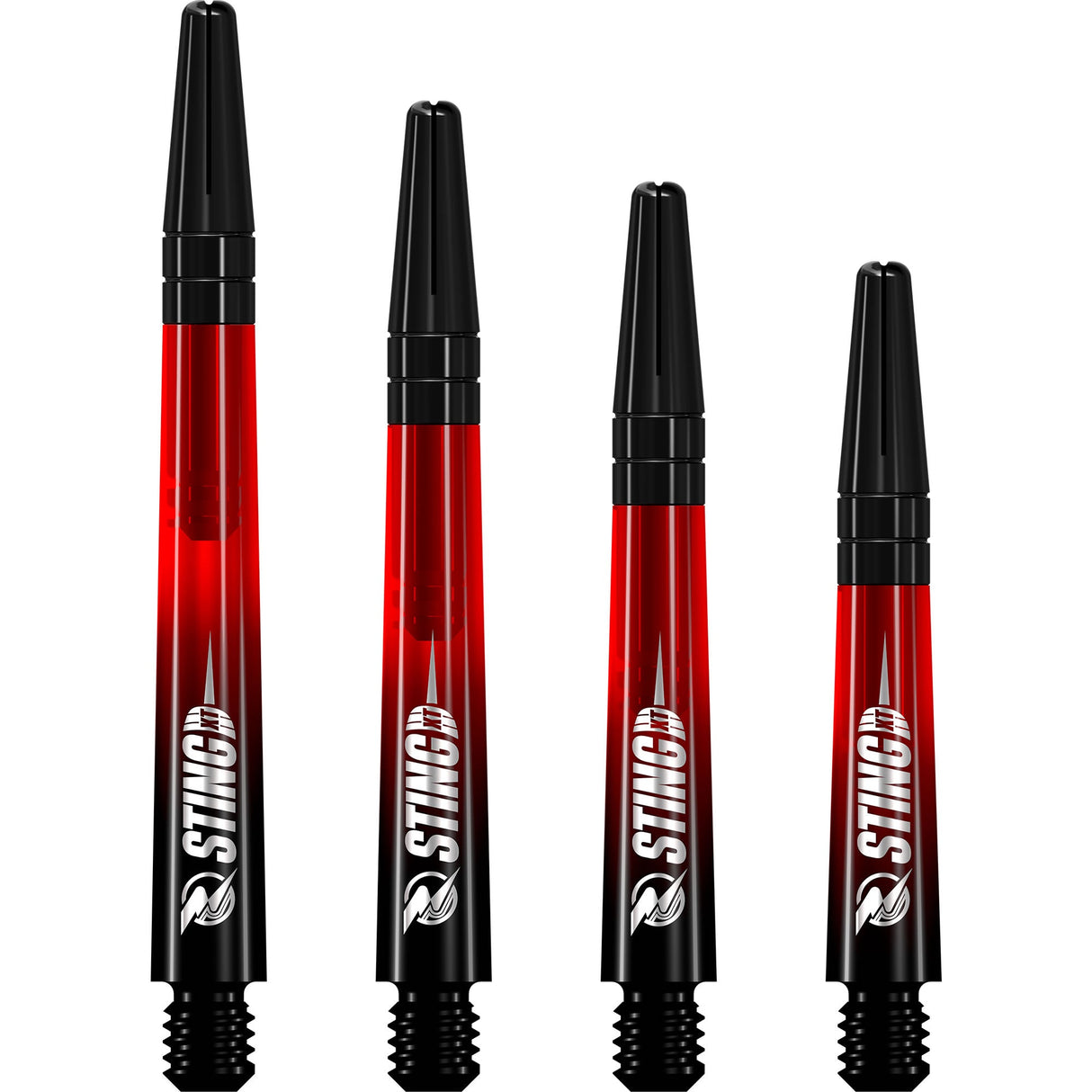 Ruthless Sting XT Dartschäfte – Polycarbonat – Farbverlauf Schwarz und Rot – schwarze Oberseite