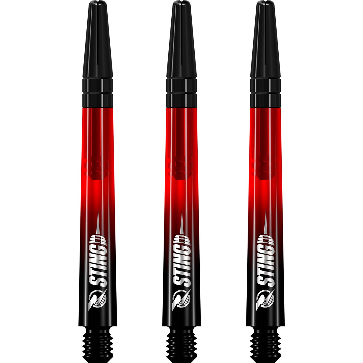 Ruthless Sting XT Dartschäfte – Polycarbonat – Farbverlauf Schwarz und Rot – schwarze Oberseite