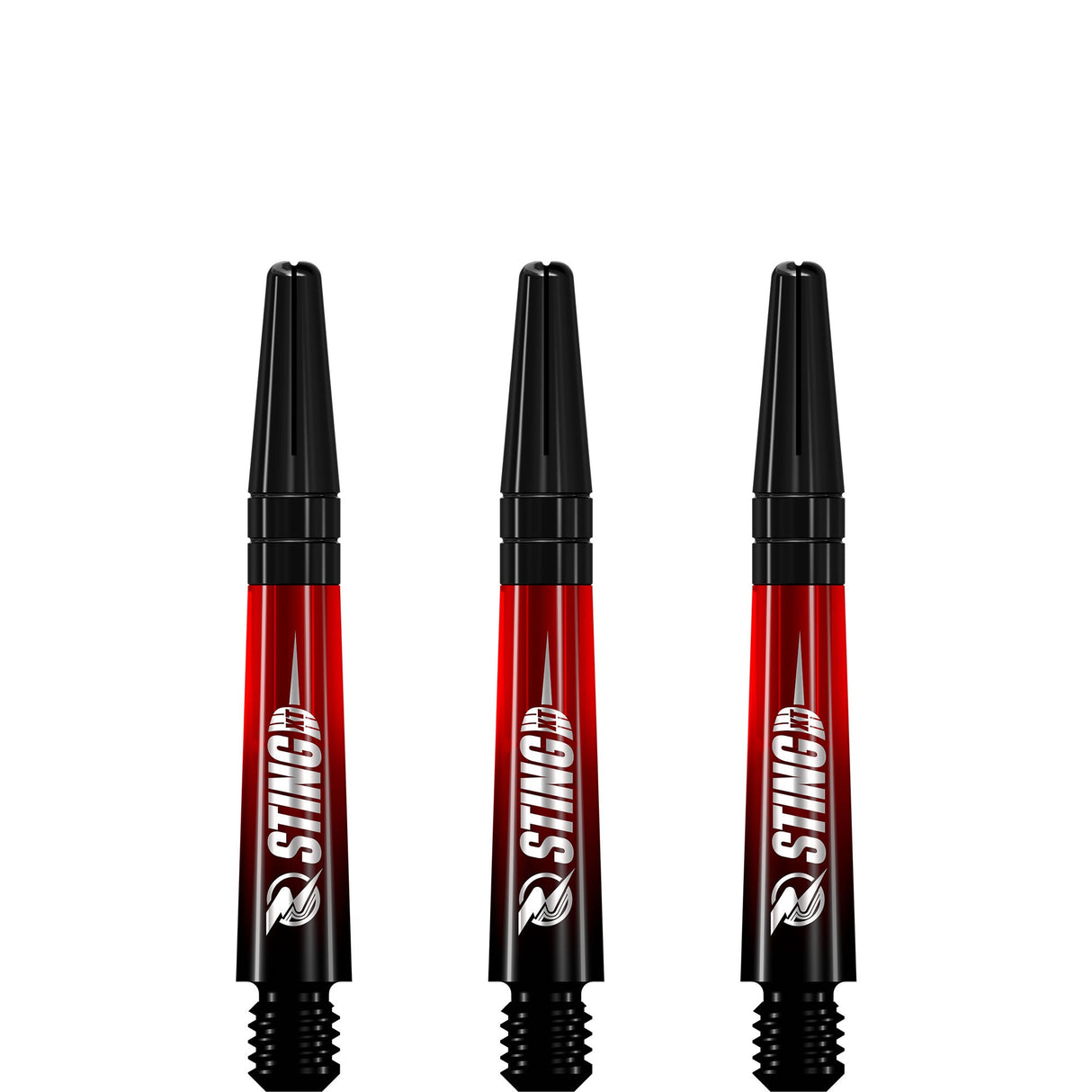 Ruthless Sting XT Dartschäfte – Polycarbonat – Farbverlauf Schwarz und Rot – schwarze Oberseite