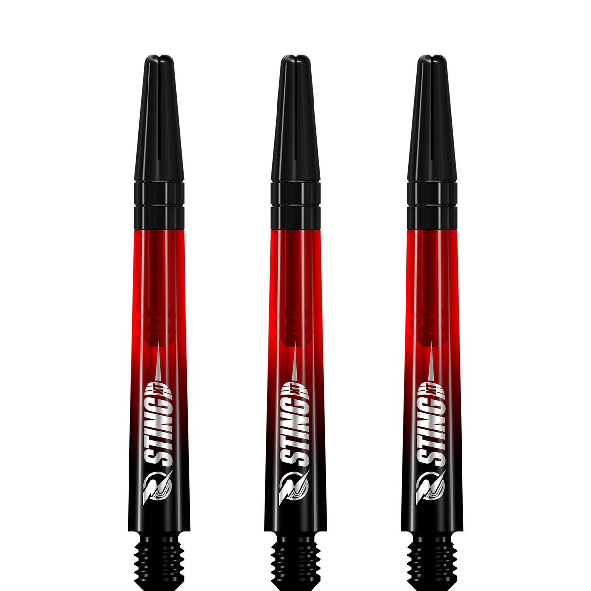 Ruthless Sting XT Dartschäfte – Polycarbonat – Farbverlauf Schwarz und Rot – schwarze Oberseite