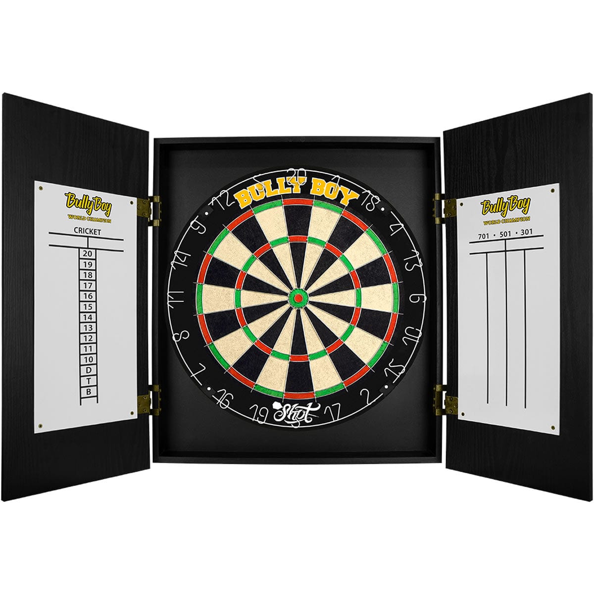 Shot Michael Smith Dartboard Cabinet Set - inc 2 Sets Darts - Bully Boy