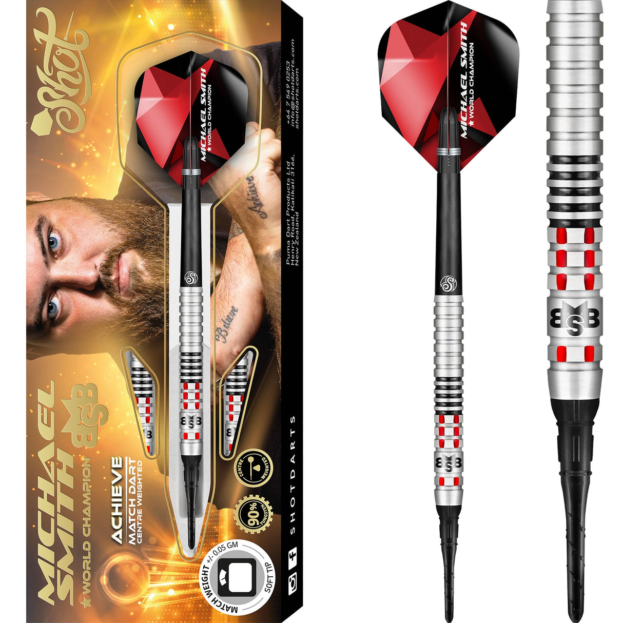 Shot Michael Smith Darts – Soft Tip Tungsten – Center Weighted – Bully Boy – Achieve