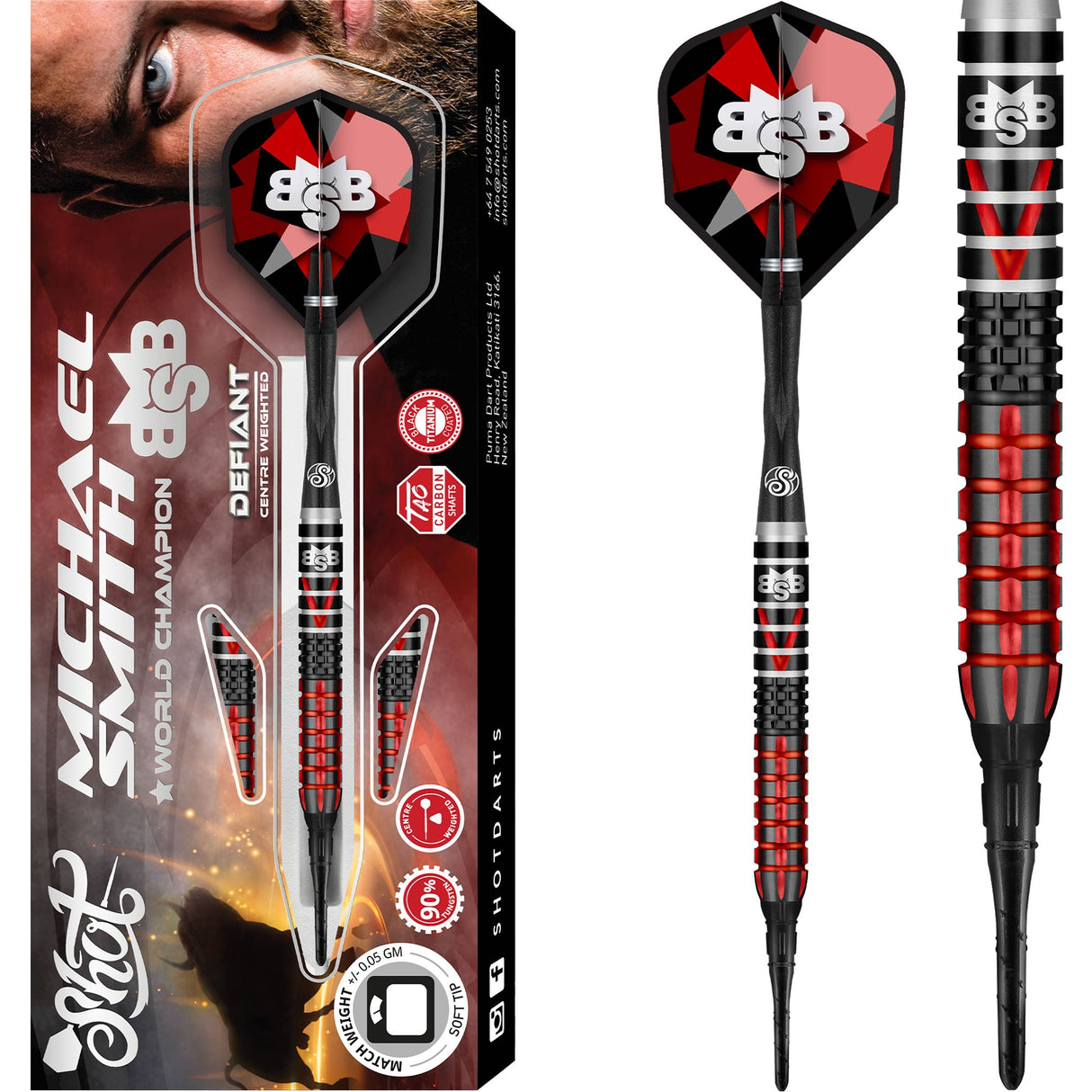 Shot Michael Smith Darts – Soft Tip Tungsten – Center Weighted – Bully Boy – Defiant