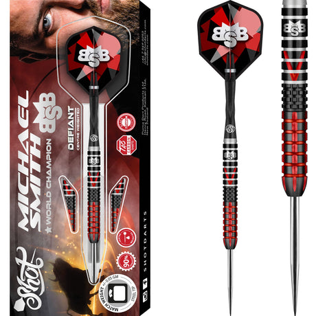 Shot Michael Smith Darts - Steel Tip Tungsten - Centre Weighted - Bully Boy - Defiant 22g