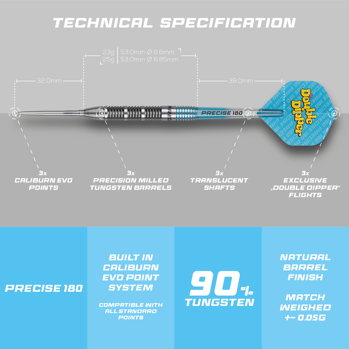 Precise 180 Bela Darts - Stahlspitze - 90% Tungsten
