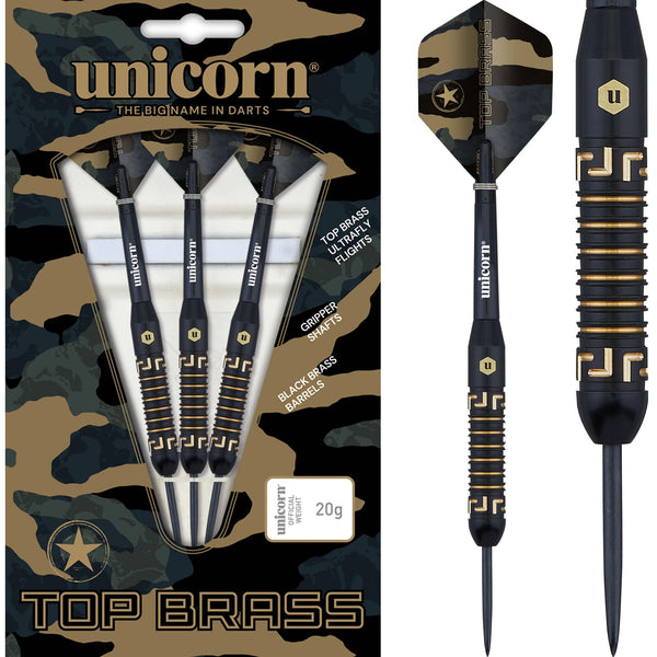 Unicorn Top Brass Darts - Steel Tip - Style 1 - Black & Gold