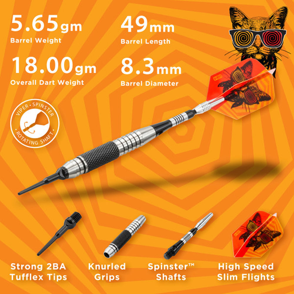 Viper The Freak Darts – Soft Tip – Neusilber – mit Spinster-Schäften – F3 – Schwarze Rändelung