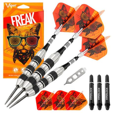 Viper The Freak Darts - Steel Tip - Nickel Silver - with Spinster Shafts - F1 - Black Tri-Knurl 22g