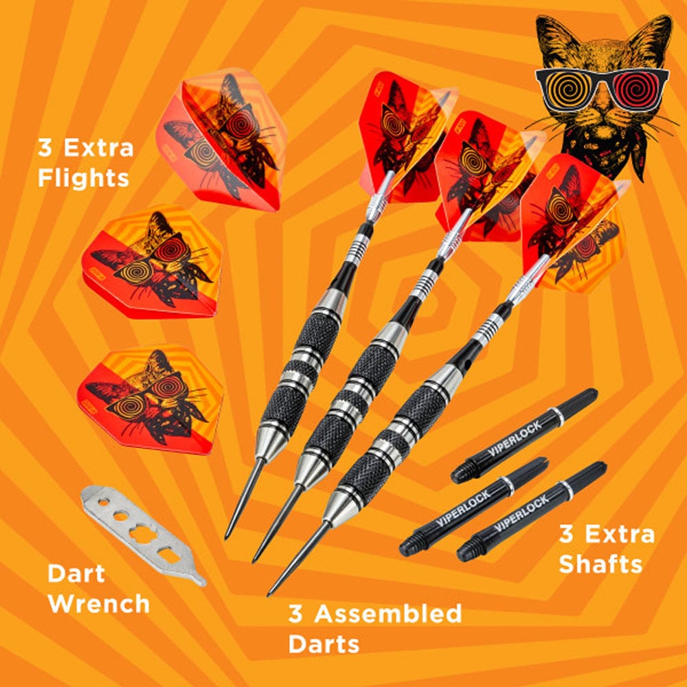 Viper The Freak Darts – Stahlspitze – Neusilber – mit Spinster-Schäften – F2 – Schwarze Doppelrändelung