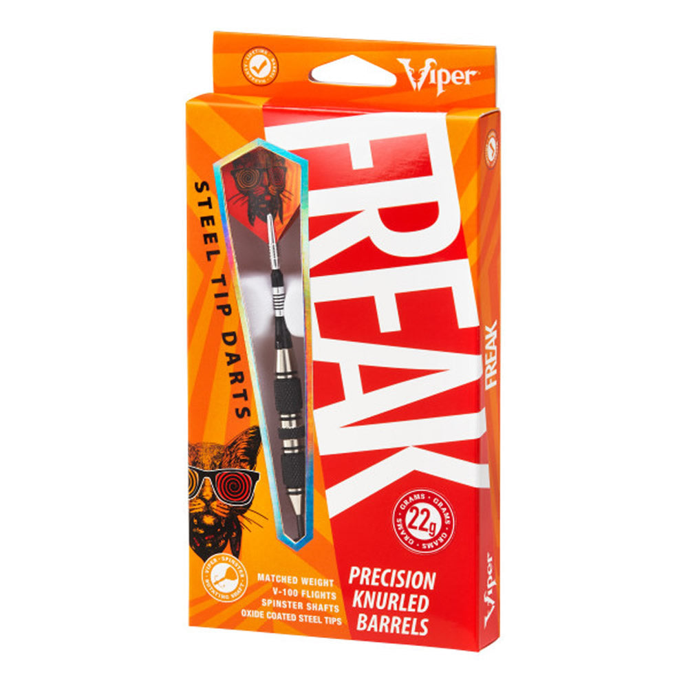 Viper The Freak Darts – Stahlspitze – Neusilber – mit Spinster-Schäften – F2 – Schwarze Doppelrändelung