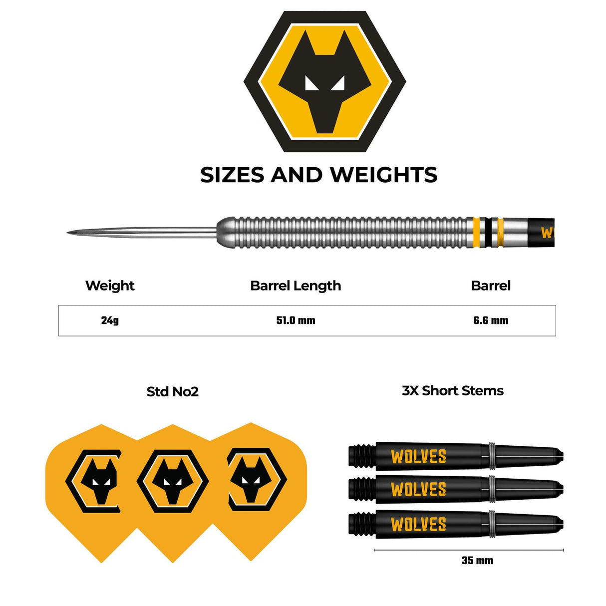 Wolverhampton Wanderers FC Darts – Steel Tip Tungsten – Offizielles Lizenzprodukt – Wölfe – 24 g