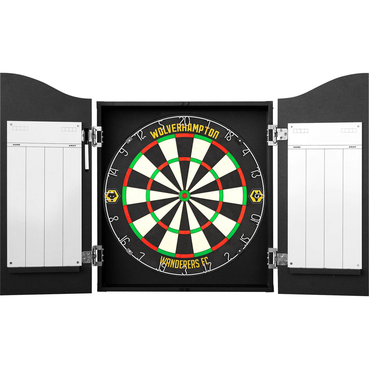 Wolverhampton Wanderers FC Dartboard Cabinet - Official Licensed - C1 - Wolves - Black - Yellow Crest