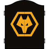 Wolverhampton Wanderers FC Dartboard Cabinet - Official Licensed - C1 - Wolves - Black - Yellow Crest