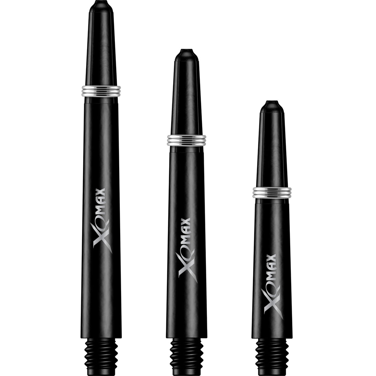 XQMax Dartschäfte aus Polycarbonat – einfarbig mit Logo – inklusive Federn – Schwarz