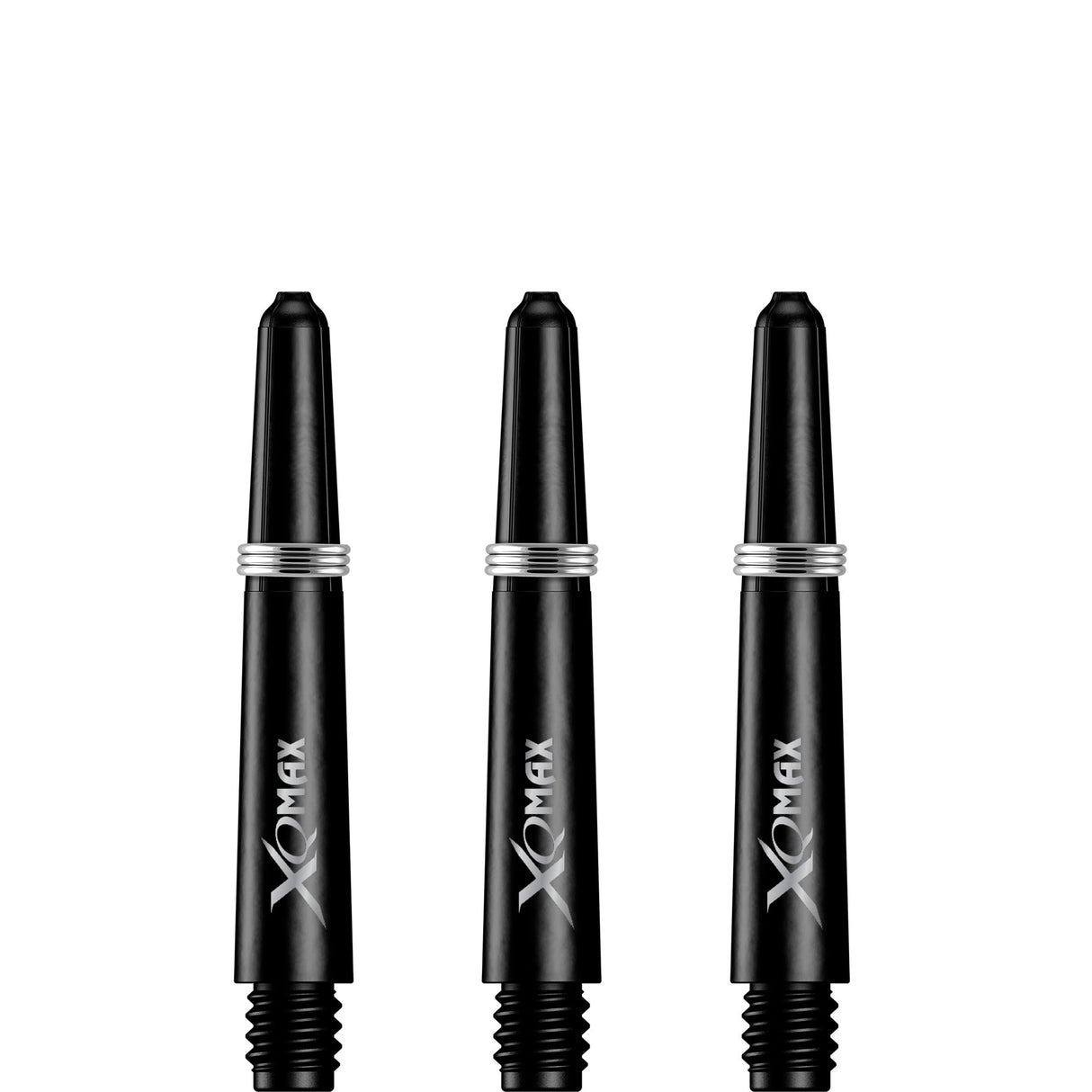XQMax Dartschäfte aus Polycarbonat – einfarbig mit Logo – inklusive Federn – Schwarz