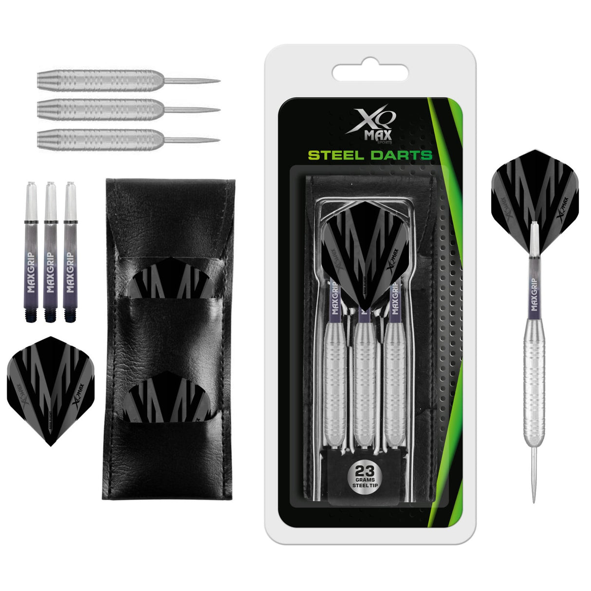 XQMax Steel Tip Darts – Silberbeschichteter Stahl – inklusive Etui – 23 g