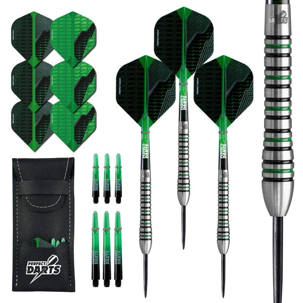 *Perfect Darts - Steel Tip - 90% Tungsten - Black Grenade - Ringed - Black & Green