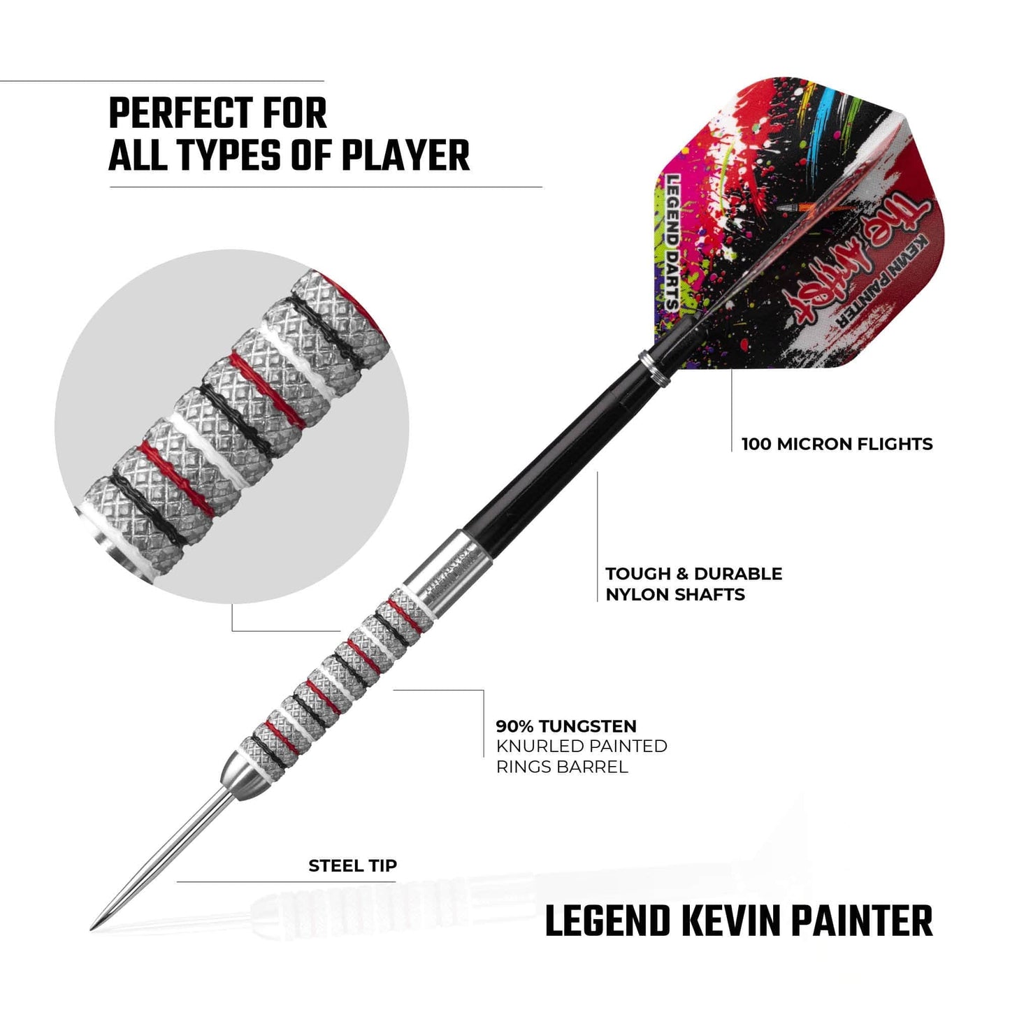 Legend Darts - Steel Tip - 90% Tungsten - Knurled - The Artist - Kevin Painter