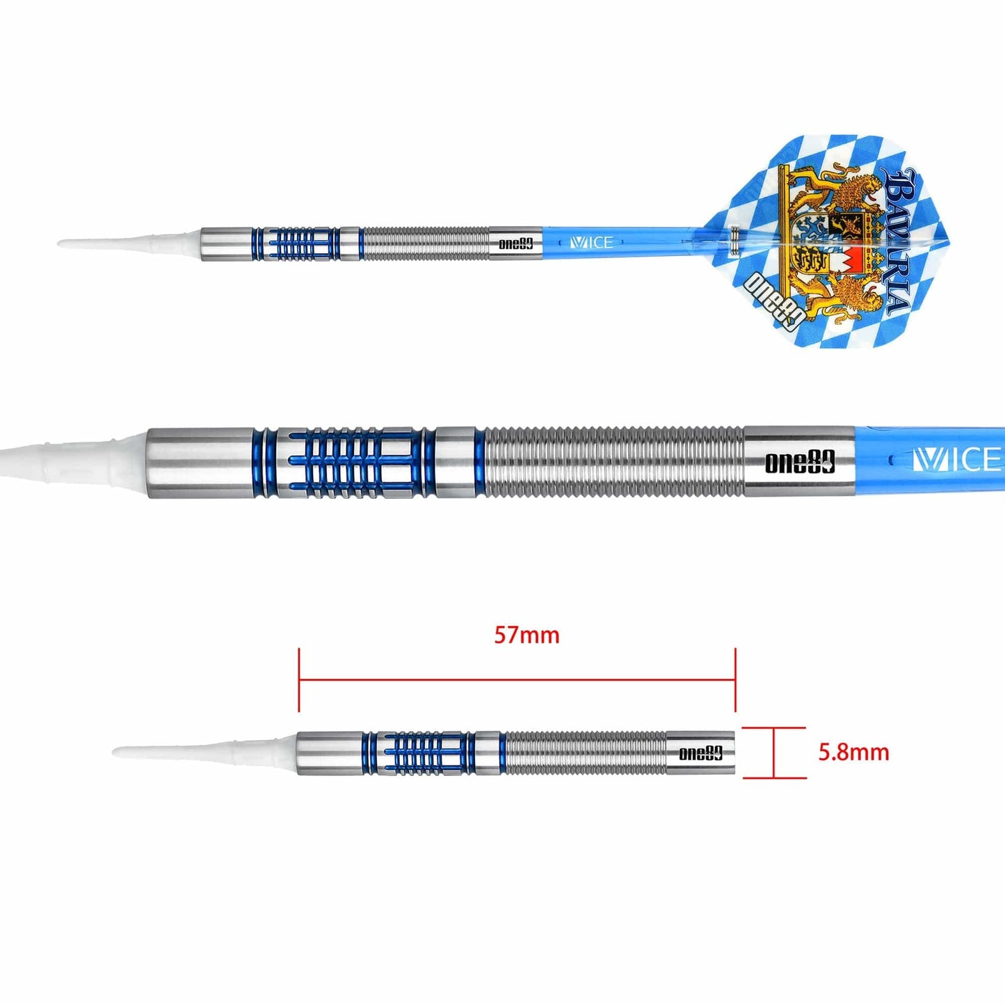 One80 Bavaria Ultra Long Darts - Soft Tip - S04 - Blue 19g