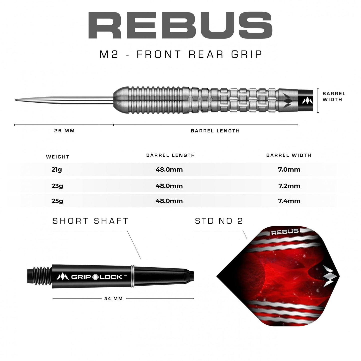Mission Rebus Darts - Steel Tip - M2 - Front Ring Grip