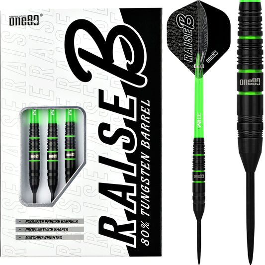 One80 Raise B Darts - Steel Tip - Black - Green Rings 21g